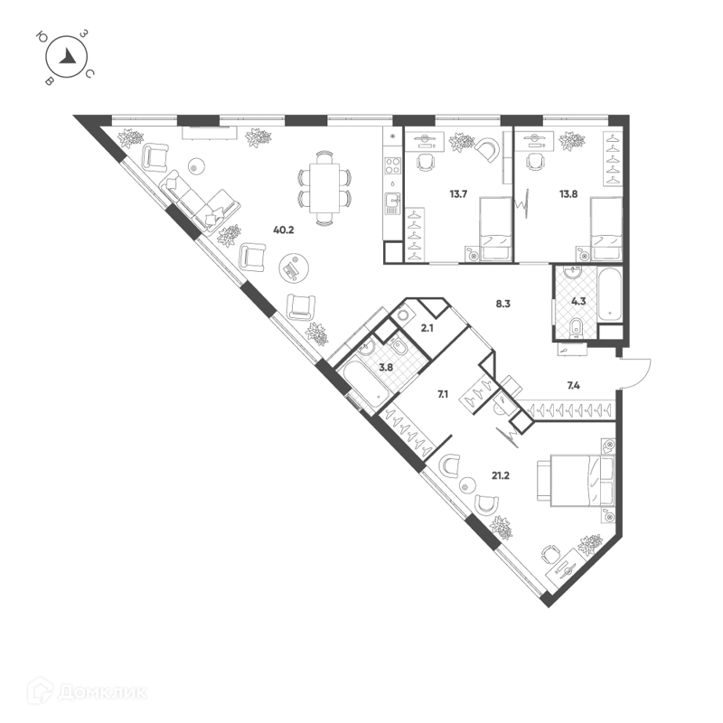 3-комнатная квартира 121.9 м² Воксхолл