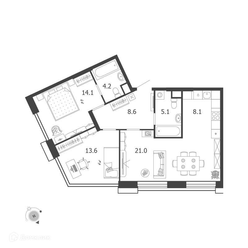 3-комнатная квартира 74.7 м² Воксхолл