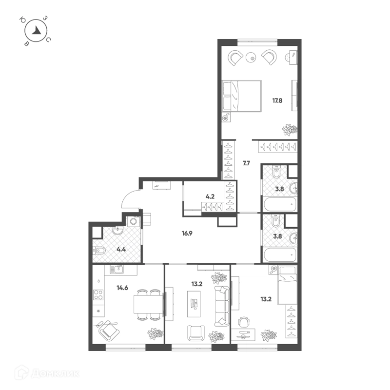 3-комнатная квартира 99.6 м² Воксхолл