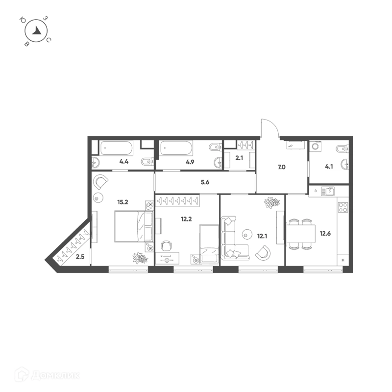3-комнатная квартира 82.7 м² Воксхолл