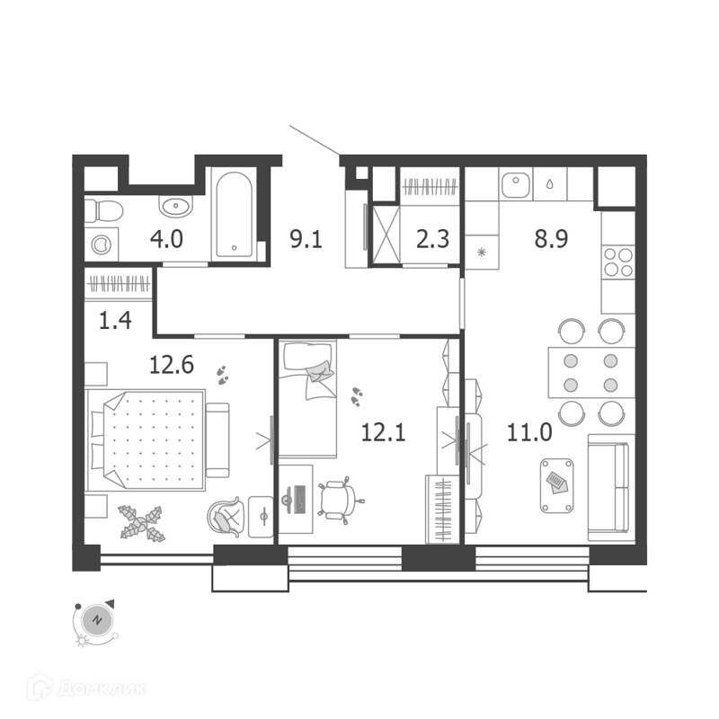 3-комнатная квартира 61.5 м² Воксхолл