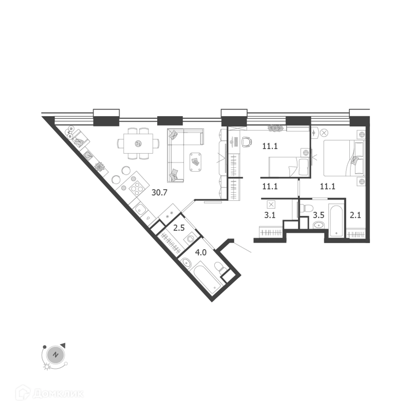 3-комнатная квартира 79.2 м² Воксхолл