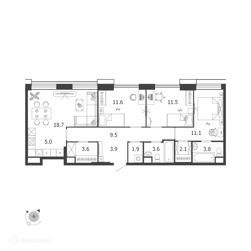 4-комнатная квартира 86.3 м² Воксхолл