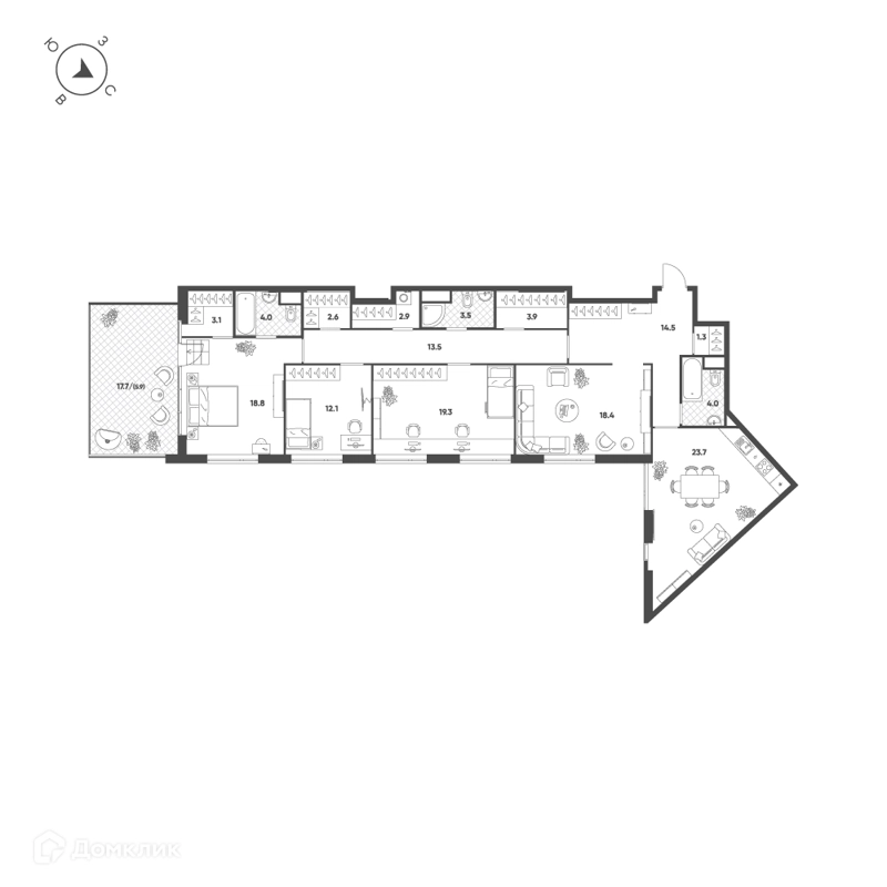 4-комнатная квартира 151.5 м² Воксхолл
