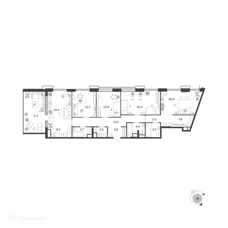 5-комнатная квартира 134.8 м² Воксхолл