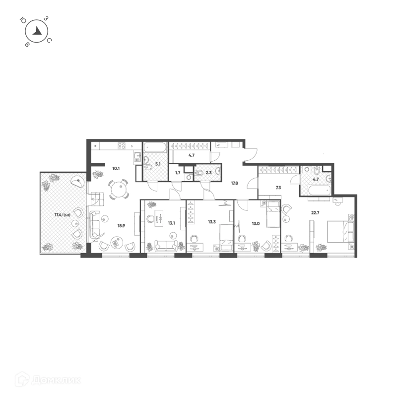 5-комнатная квартира 140.5 м² Воксхолл