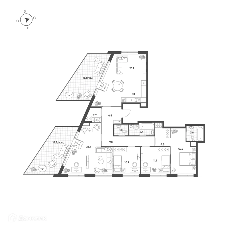 5-комнатная квартира 138.6 м² Воксхолл