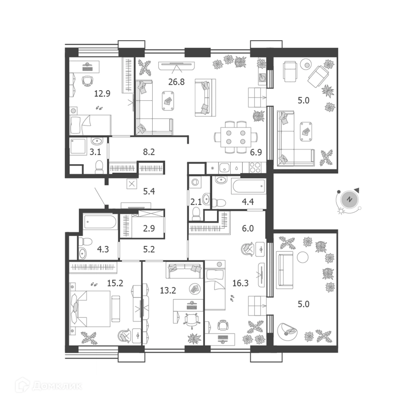 5-комнатная квартира 142.9 м² Воксхолл