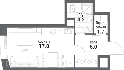 Студия 28.9 м² Нагатино Ай-Лэнд