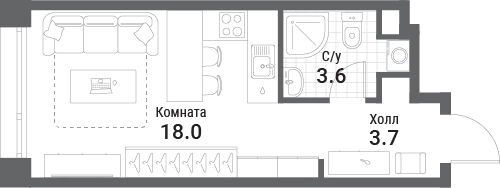 Студия 25.3 м² Нагатино Ай-Лэнд
