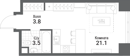 Студия 28.4 м² Нагатино Ай-Лэнд