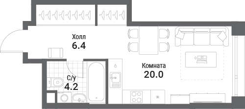 Студия 30.6 м² Нагатино Ай-Лэнд