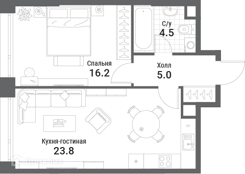 1-комнатная квартира 49.5 м² Нагатино Ай-Лэнд