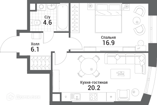 1-комнатная квартира 47.8 м² Нагатино Ай-Лэнд