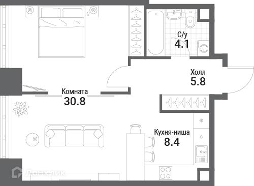 1-комнатная квартира 49.1 м² Нагатино Ай-Лэнд