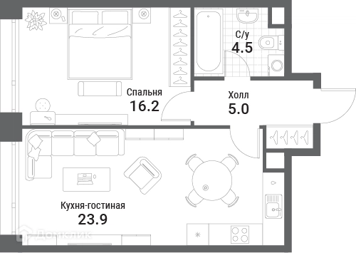 1-комнатная квартира 49.6 м² Нагатино Ай-Лэнд
