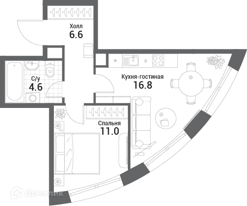 1-комнатная квартира 39 м² Нагатино Ай-Лэнд