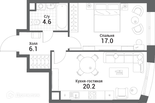 1-комнатная квартира 47.9 м² Нагатино Ай-Лэнд