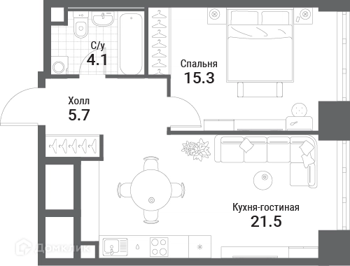 1-комнатная квартира 46.6 м² Нагатино Ай-Лэнд