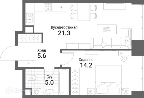 1-комнатная квартира 46.1 м² Нагатино Ай-Лэнд