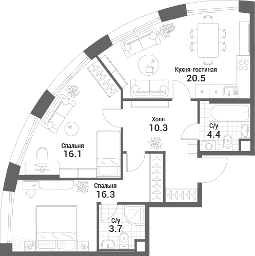 2-комнатная квартира 71.3 м² Нагатино Ай-Лэнд