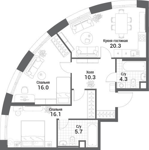 2-комнатная квартира 72.7 м² Нагатино Ай-Лэнд