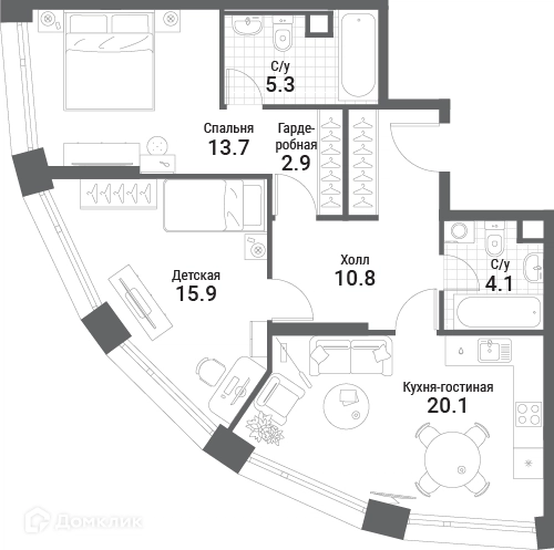 2-комнатная квартира 72.8 м² Нагатино Ай-Лэнд