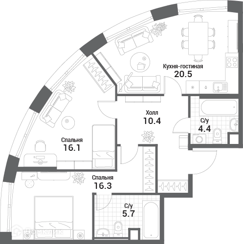 2-комнатная квартира 73.4 м² Нагатино Ай-Лэнд