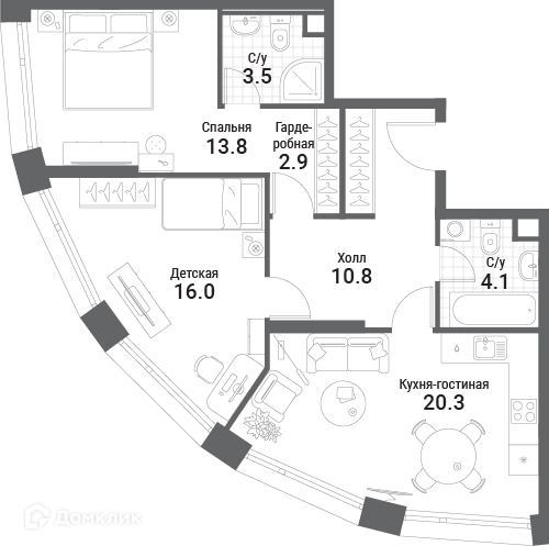 2-комнатная квартира 71.4 м² Нагатино Ай-Лэнд