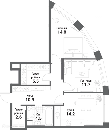 2-комнатная квартира 64.2 м² Нагатино Ай-Лэнд