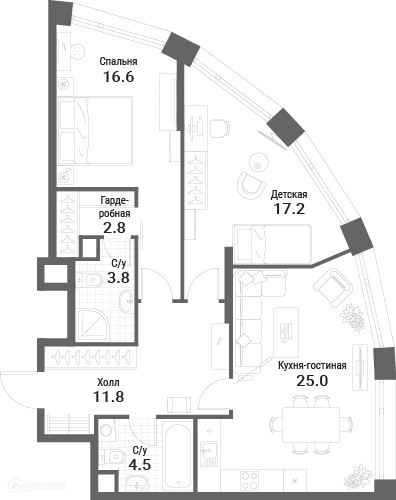 2-комнатная квартира 81.7 м² Нагатино Ай-Лэнд