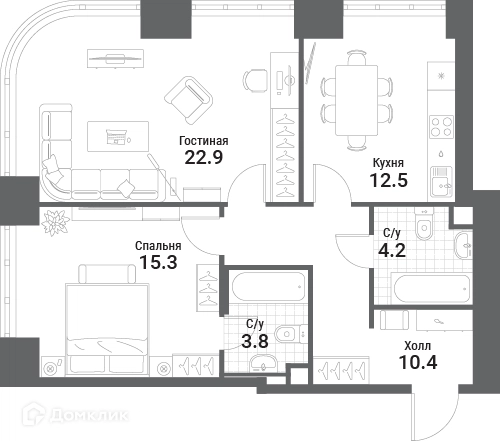 2-комнатная квартира 69.1 м² Нагатино Ай-Лэнд