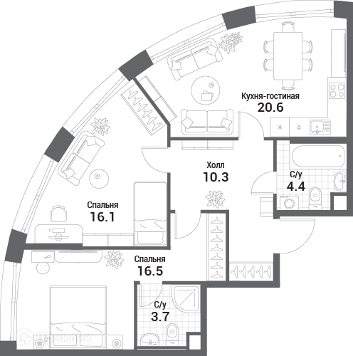 2-комнатная квартира 71.6 м² Нагатино Ай-Лэнд