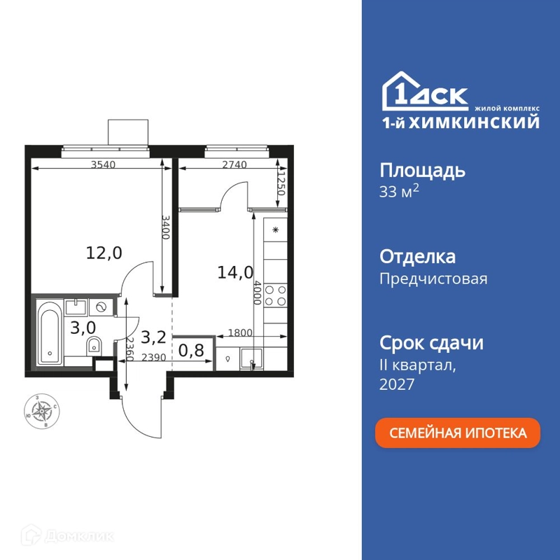 1-комнатная квартира 33 м² 1-й Химкинский