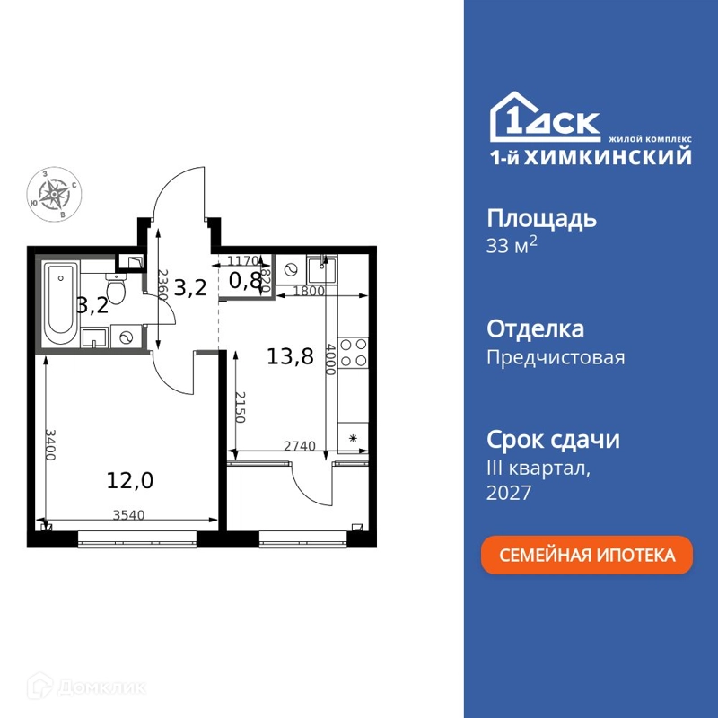1-комнатная квартира 33 м² 1-й Химкинский