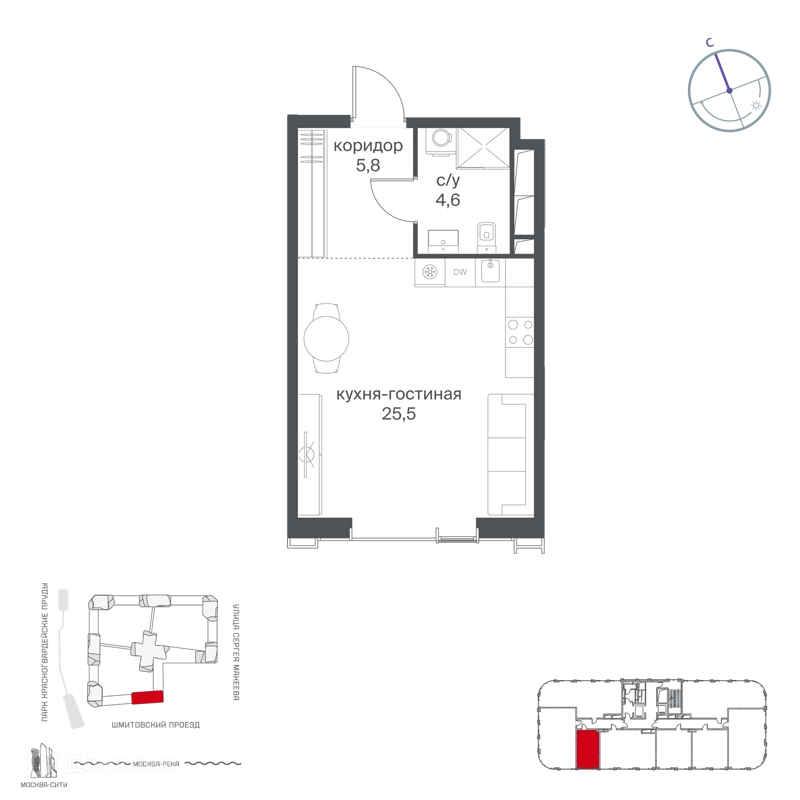 Студия 35.9 м² Начало