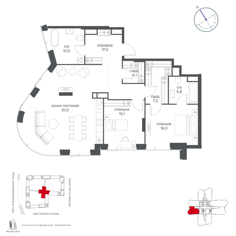 2-комнатная квартира 128.2 м² Начало