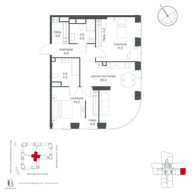 2-комнатная квартира 90.6 м² Начало