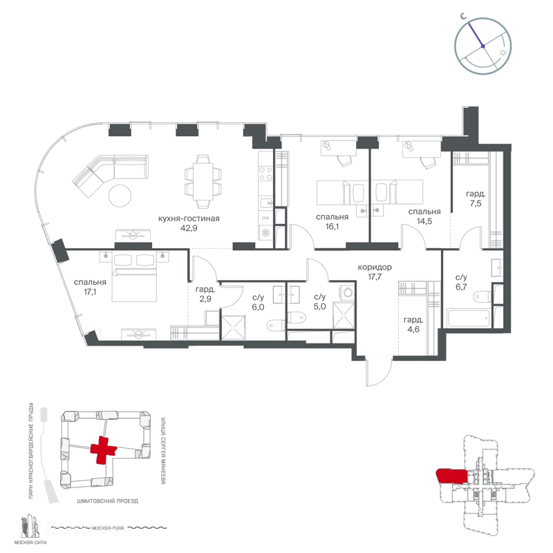 3-комнатная квартира 141 м² Начало