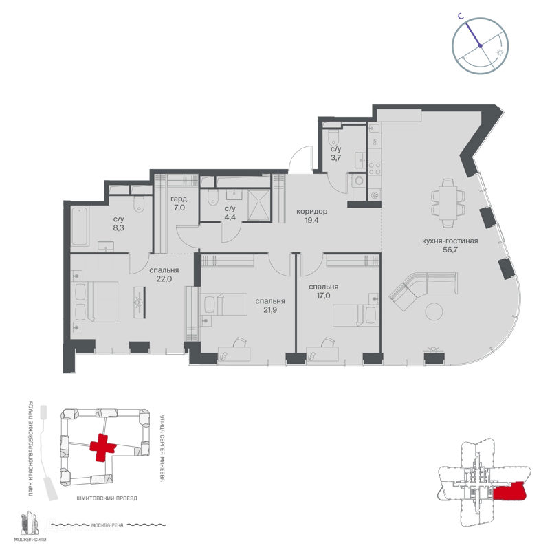 3-комнатная квартира 160.4 м² Начало