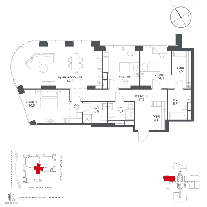 3-комнатная квартира 139.1 м² Начало