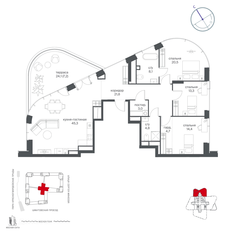 3-комнатная квартира 143.2 м² Начало