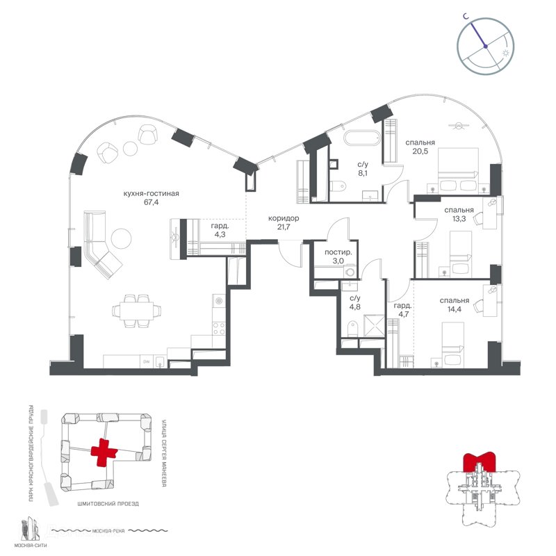 3-комнатная квартира 162.3 м² Начало