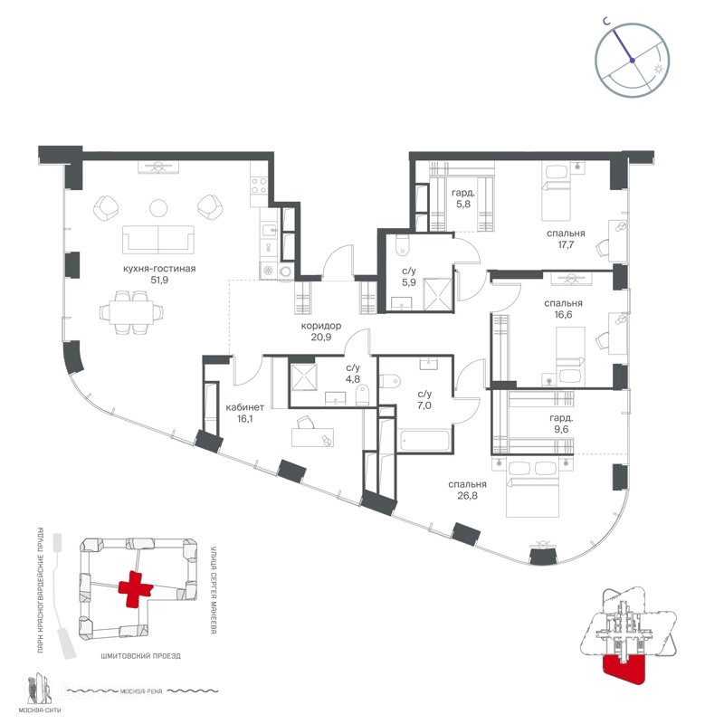 4-комнатная квартира 183.1 м² Начало