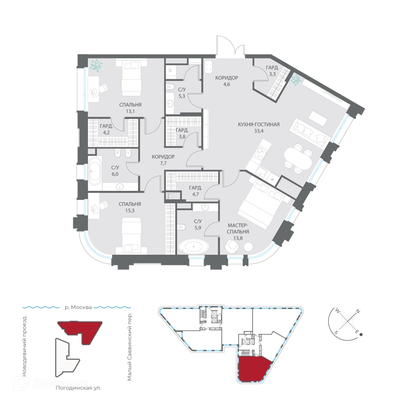 3-комнатная квартира 121.1 м² Дом XXII