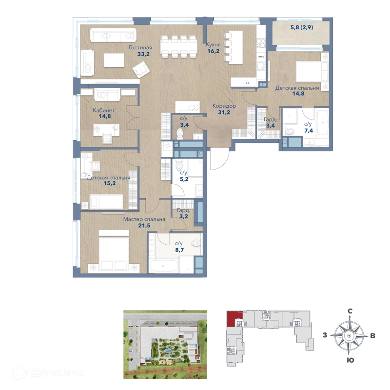 5-комнатная квартира 179.4 м² Река