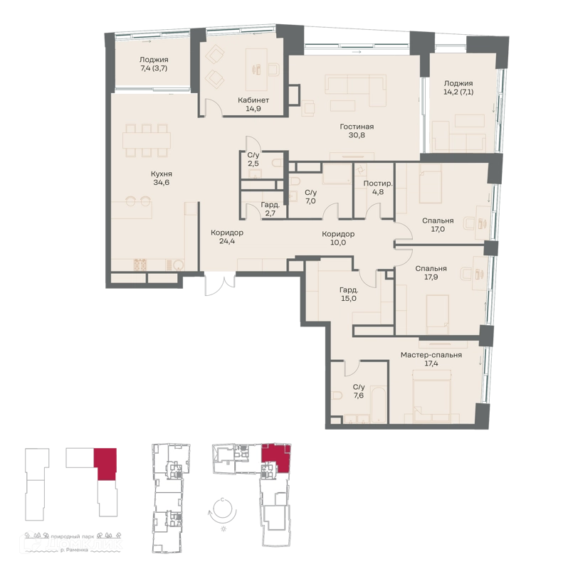 5-комнатная квартира 217.4 м² Река