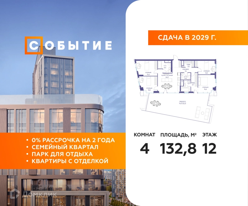 4-комнатная квартира 132.8 м² Событие