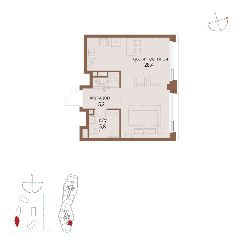Студия 37.4 м² Остров