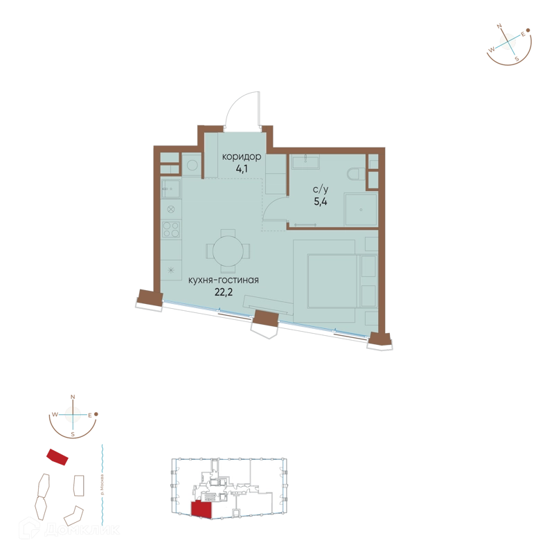 Студия 31.7 м² Остров